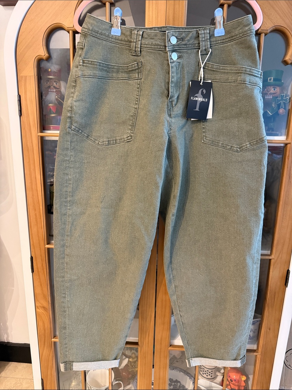 Flamingals Olive Boyfriend Jeans with Front Pockets